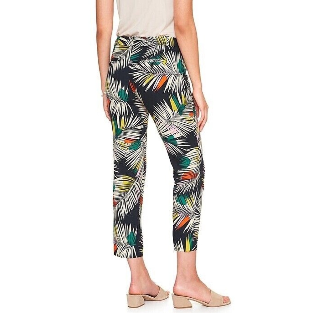 Banana Republic 10 Avery Pants Palm Print Navy Tropical Ankle Resort Vacation